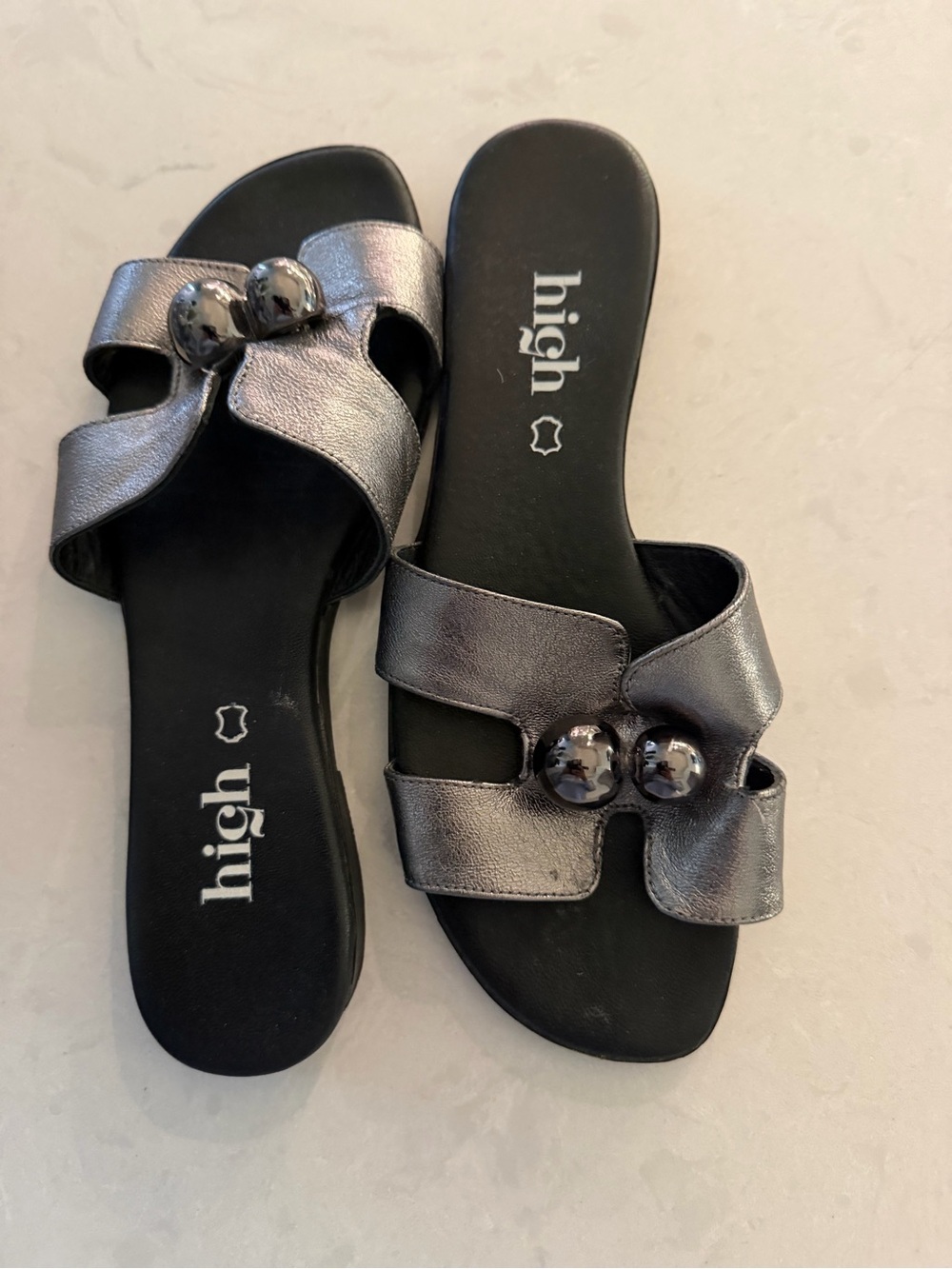 High Metallic Silver Slip-On Slide Mules